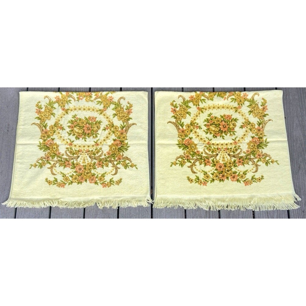 Vintage Tastemaker 100% Cotton Floral Fringe Bath Towels Set Yellow (2) Cottage